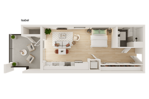 Floor plan for studio, 1 bath, 506 sqft